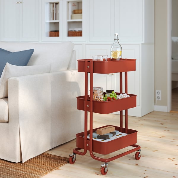 RÅSKOG Trolley, red-brown, 35x45x77 cm