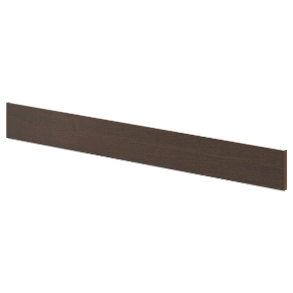 Dark wood-colored kitchen plinth, rectangular shape, sleek design.