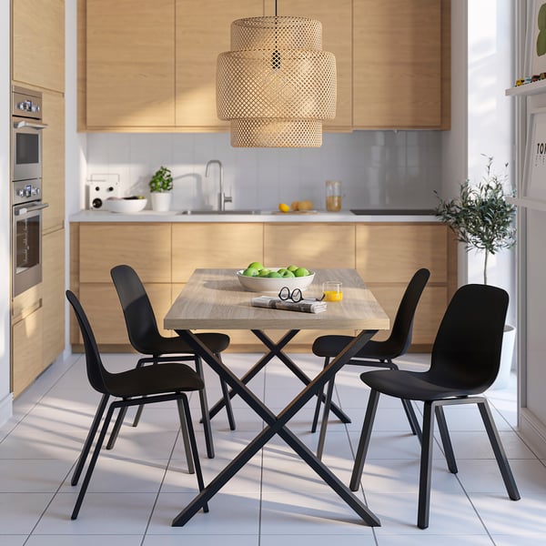 SKÅLSTA Table, oak effect/X-shaped black-grey, 140x80 cm