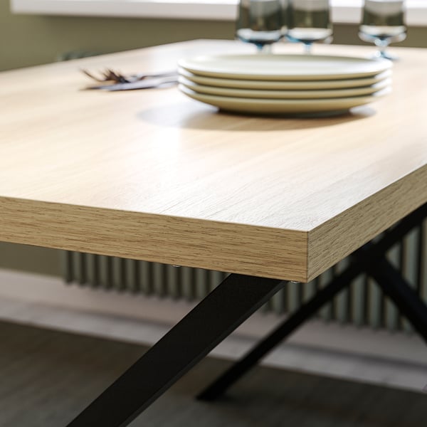 SKÅLSTA Table, oak effect/X-shaped black-grey, 140x80 cm