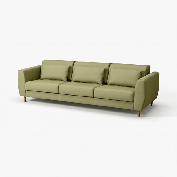 SLATORP sofa: modern, olive green, soft fabric, rectangular shape, high back, comfortable cushions.