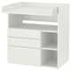 White SMÅSTAD baby changing table with drawers and shelves.