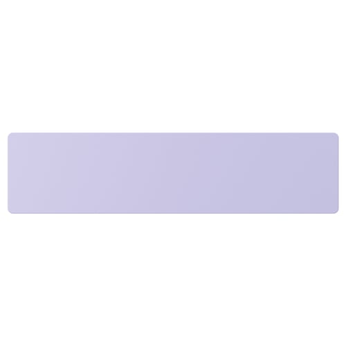 Lavender-colored rectangular box, smooth finish, fits drawer. Made from fiberboard.