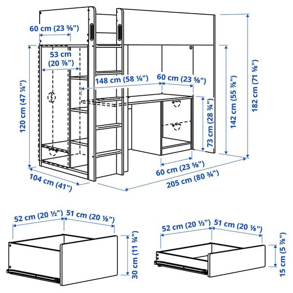 Illustration with measurements for the product: SMÅSTAD.