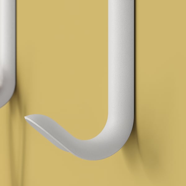 Double metal hooks mounted on a yellow wall,3d render,high quality.