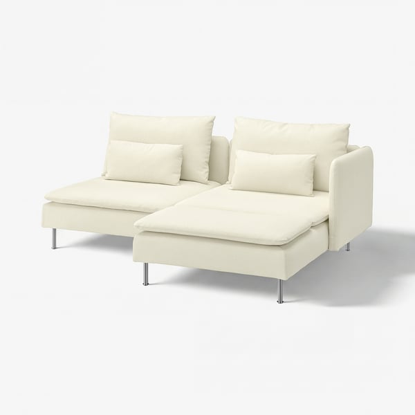 SÖDERHAMN off-white modern sectional sofa with chrome legs, deep seats, and plush cushions.