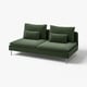 Dark green SÖDERHAMN sofa, low profile, deep seats, metal legs, plush cushions.