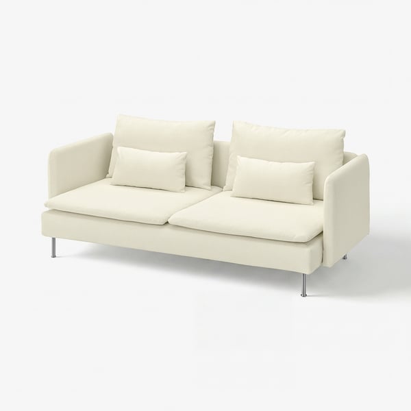 SÖDERHAMN sectional sofa in cream-colored fabric with clean lines, low profile, and removable cushions.
