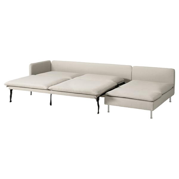 SÖDERHAMN 4-seat sofa-bed, with chaise longue with open end/Fridtuna light beige