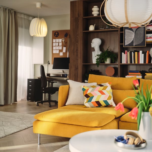 SÖDERHAMN 4-seat sofa, with chaise longue/Kelinge dark yellow