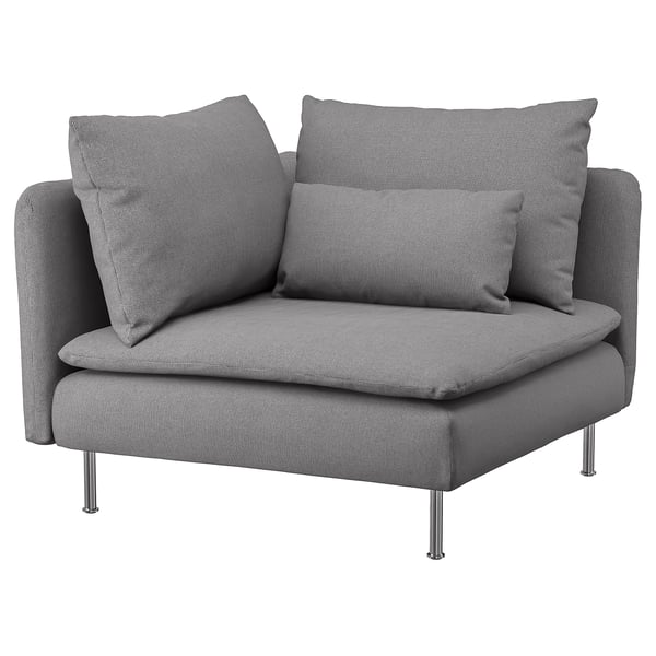 Gray SÖDERHAMN sofa, pattern, deep seat, metal legs.
