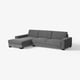 Modern grey l-shaped sofa, minimalist design, sturdy & cosy, ideal for relaxation.