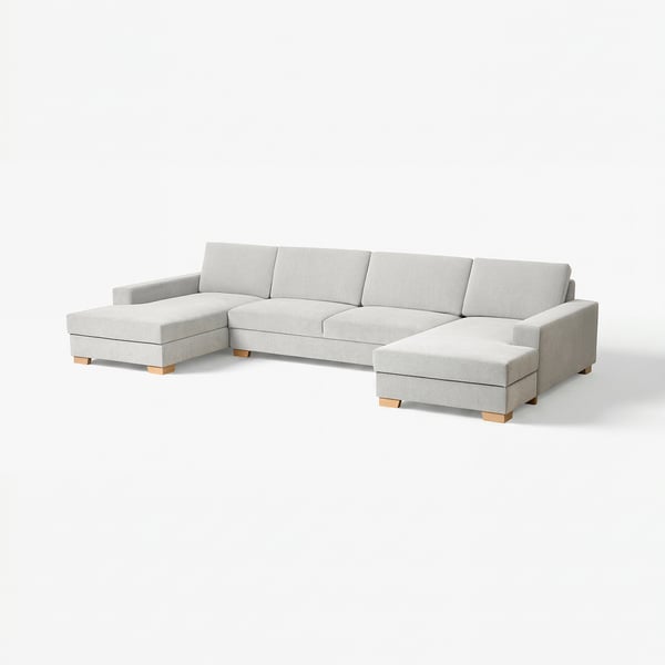 Modern SÖRVALLEN light grey u-shaped sectional sofa with light wood legs, minimalist design.