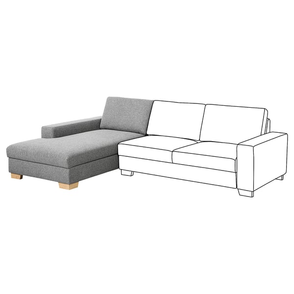 SÖRVALLEN grey 3-seat sofa, l-shaped, 71% cotton, structured fabric, with storage.
