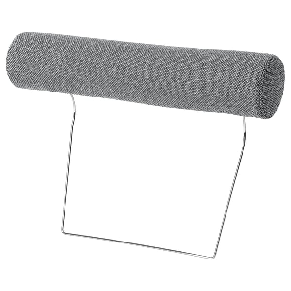 SÖRVALLEN grey neck pillow, round shape, chrome stand, soft fabric.