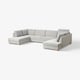 Modern light grey u-shaped sectional sofa with wooden legs, minimalist scandinavian design.