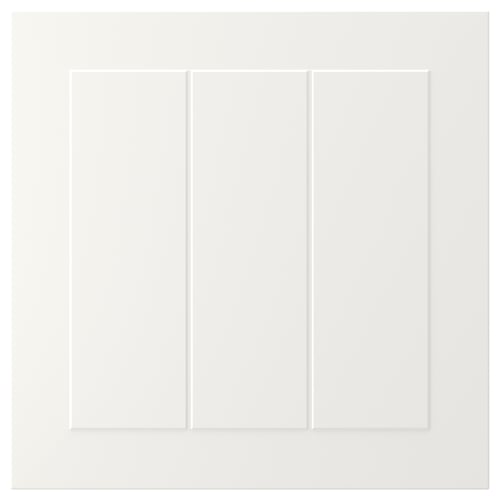 STENSUND white cabinet fronts with grooved panels.