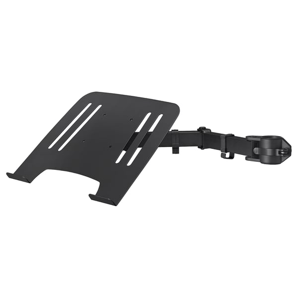 Black STUBBERGET laptop mount with tilt adjustable arm and plastic fitting.