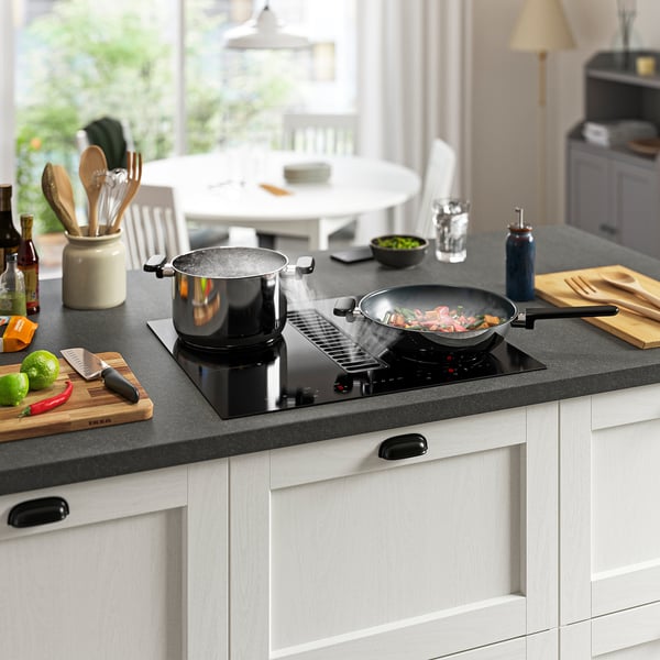 TÄCKNAN Induction hob/integrated extractor, IKEA 300 black, 60 cm