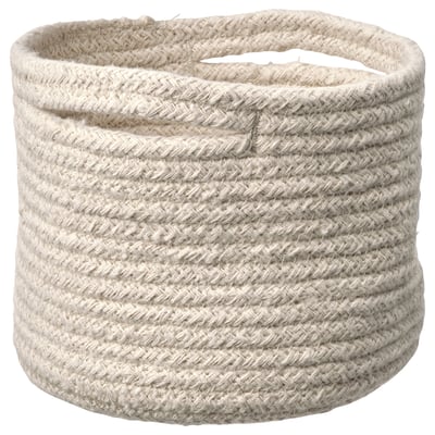 TJABBIG basket, natural off-white, woven cotton, cylindrical, sturdy.