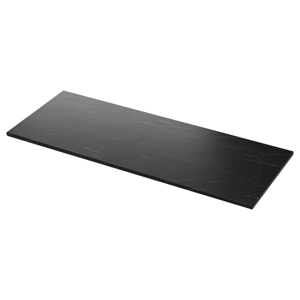 Black countertop, modern, marble pattern.