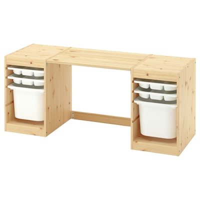 TROFAST Desk with storage boxes/trays, light white stained pine/white, 124x44x52 cm