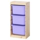 Ikea TROFAST wooden frame with purple plastic storage bins.