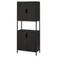 Black metal storage cabinet with two lockable doors, adjustable feet, and a 10-year guarantee.