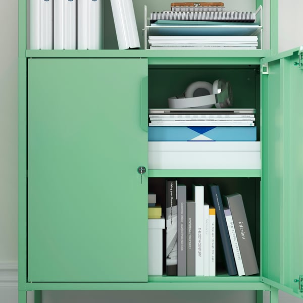 TROTTEN Cabinet with doors, light green, 70x35x110 cm