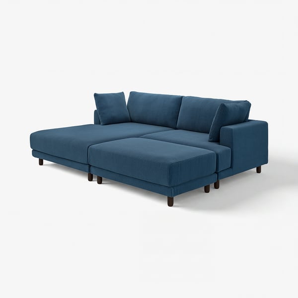 UPPÅKRA blue sectional sofa, modern design, wood legs, cosy cushions.