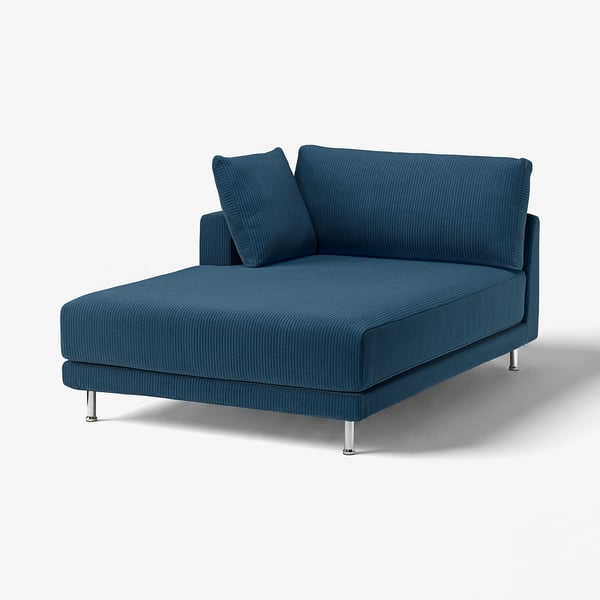 Modern blue UPPÅKRA sofa, sleek design with chrome legs.