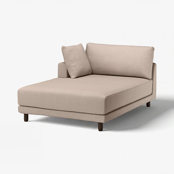 Beige striped chaise lounge, UPPÅKRA, wide cushions, wooden legs.
