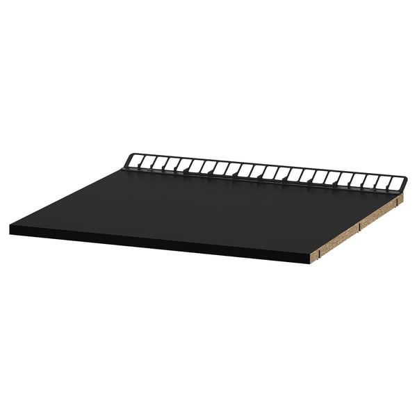 A black UTRUSTA shelf with a ventilated grille, ideal for storing items while ensuring proper airflow.