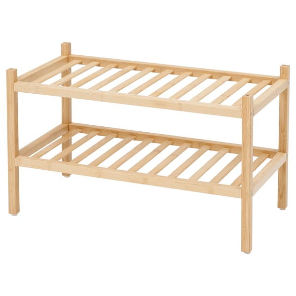 VASSKÄR bamboo shoe rack, light natural, rectangular, two-tier design.