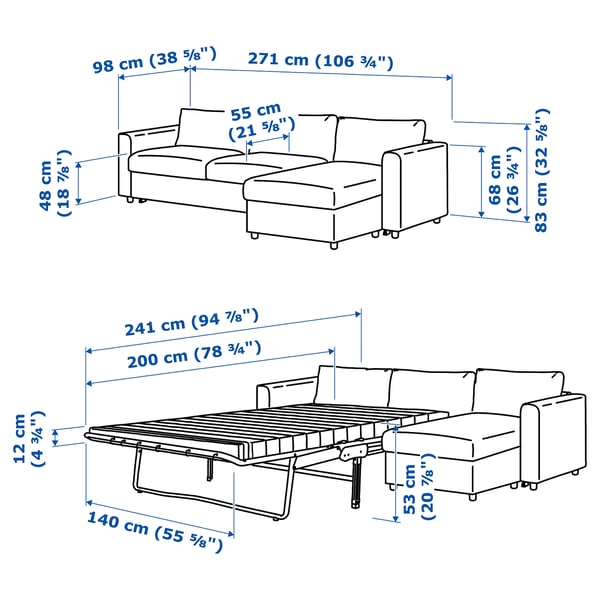 Illustration with measurements for the product: VIMLE.