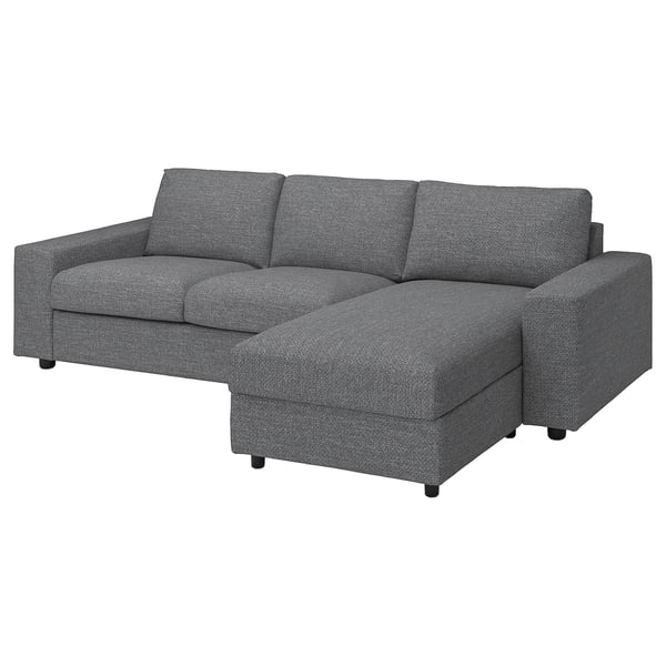 Grey VIMLE sectional sofa, l-shaped, fabric, modern design, with storage.