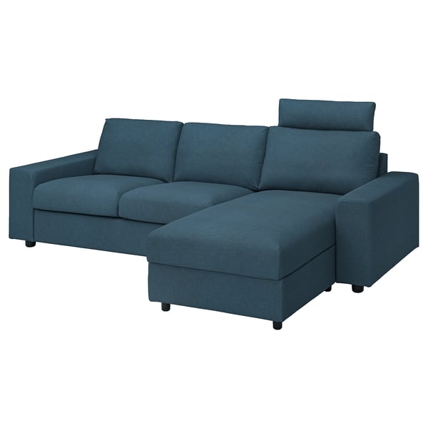 Teal VIMLE sectional sofa with left chaise, modern design, soft texture.