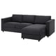 The VIMLE sectional sofa is dark grey, featuring a left or right chaise lounge, with plush cushions and a storage compartment.