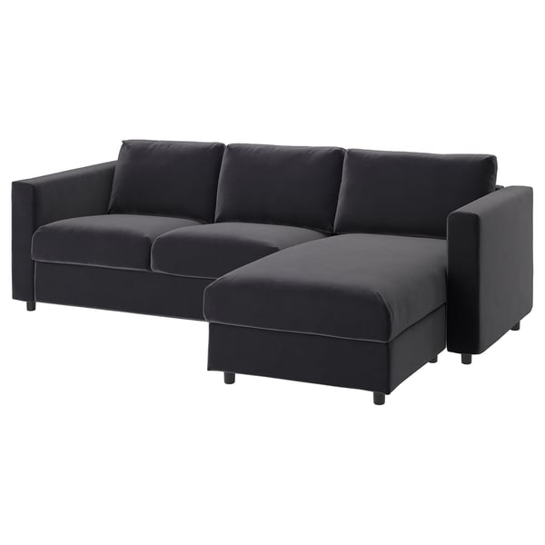 VIMLE sectional sofa in dark grey with chaise. Modern design, velvet upholstery, versatile layout.