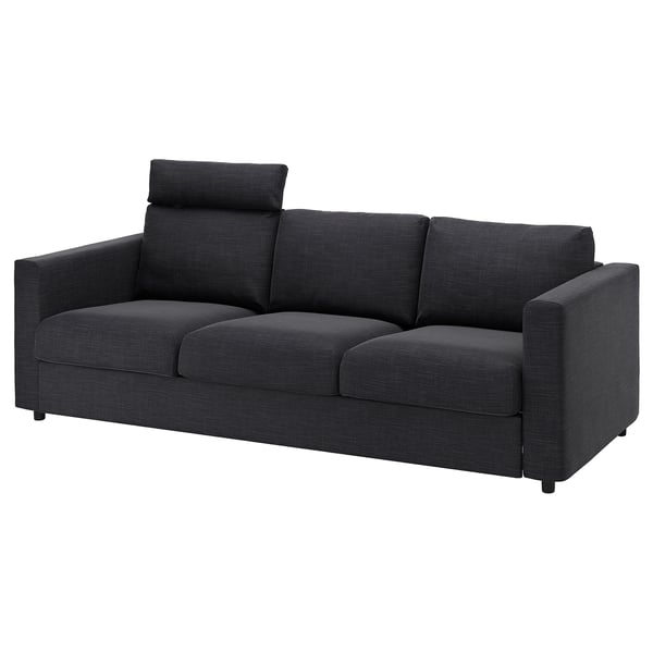 Modern dark grey VIMLE sofa, sleek design with adjustable headrest, durable fabric, 3-seat.
