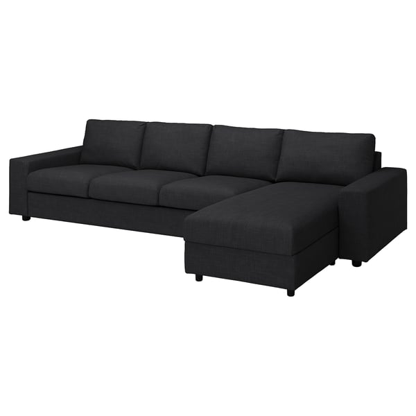 Dark grey VIMLE sectional sofa with chaise. Modern design, soft cushions, chaotic texture.
