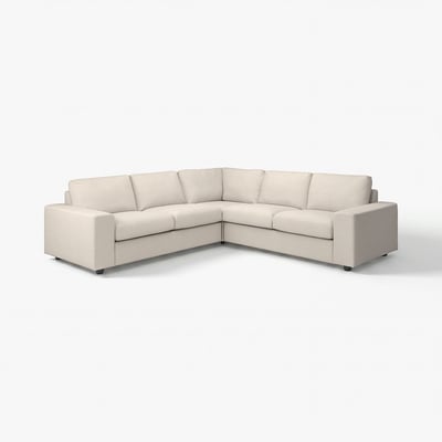 Beige corner sofa VIMLE, modern minimalist design, with wide armrests & removable machine-washable cover.