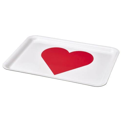 VINTERFINT Tray, heart pattern white/red, 37x28 cm
