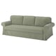 Image VRETSTORP green fabric sofa-bed, sleek design, three cushions, rolled arms.