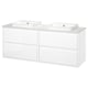 ÄNGSJÖN / BACKSJÖN Meuble lavabo/vasques, brillant blanc/blanc marbré, 162x49x71 cm