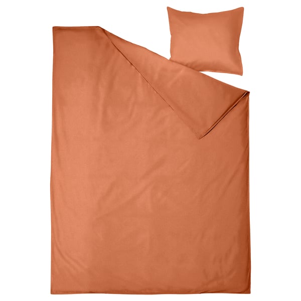 Ensemble de couette orange brûlé, coton doux, rectangulaire avec fermeture enveloppe.