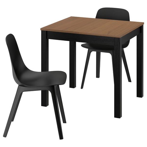 ÅLHULT / ODGER Table et 2 chaises, noir/brun/anthracite, 80x74 cm