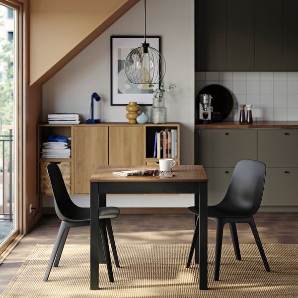 ÅLHULT / ODGER Table et 2 chaises, noir/brun/anthracite, 80x74 cm