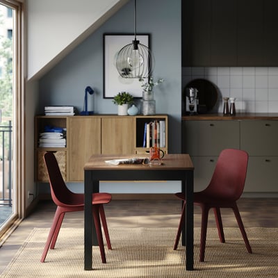 ÅLHULT / ODGER Table et 2 chaises, noir/brun/rouge, 80x74 cm