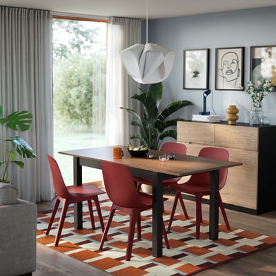 ÅLHULT / ODGER Table et 4 chaises, noir/brun/rouge, 120/170x80 cm